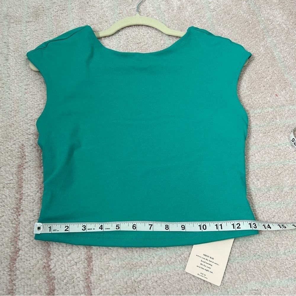 NWT Shein Open Back Cap Sleeve Crop Top Teal Size Medium 6 Spring Break Festival - Picture 6 of 8